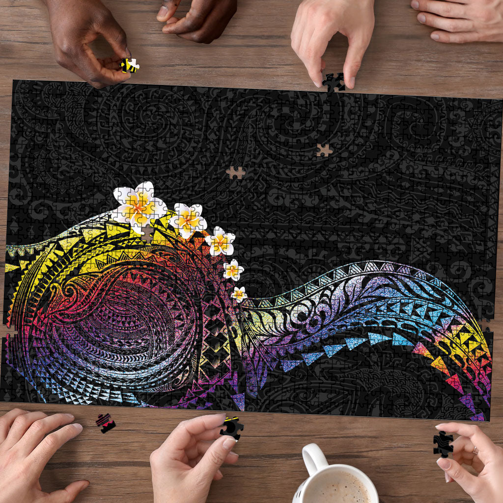 Hawaiian Tribal Tattoo and Plumeria Puzzle Polynesian Pattern Rainbow