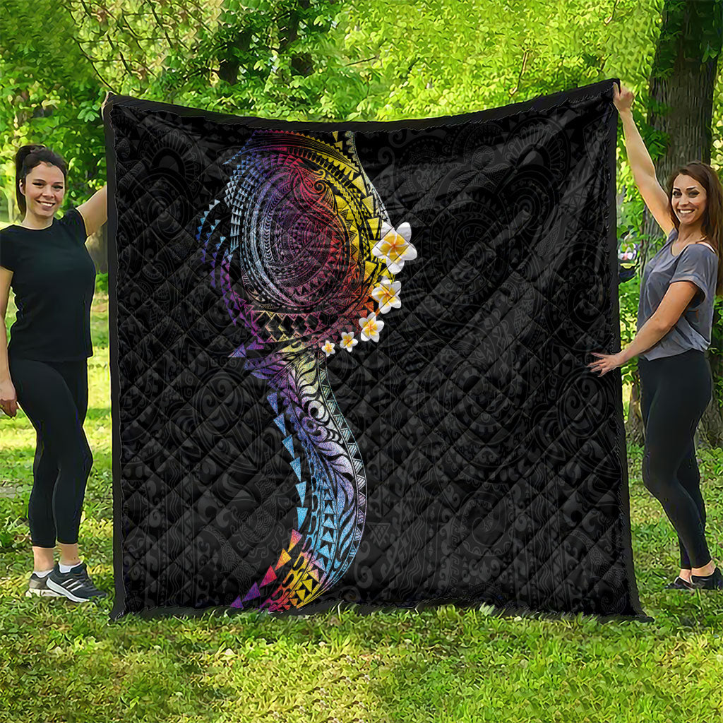 Hawaiian Tribal Tattoo and Plumeria Quilt Polynesian Pattern Rainbow