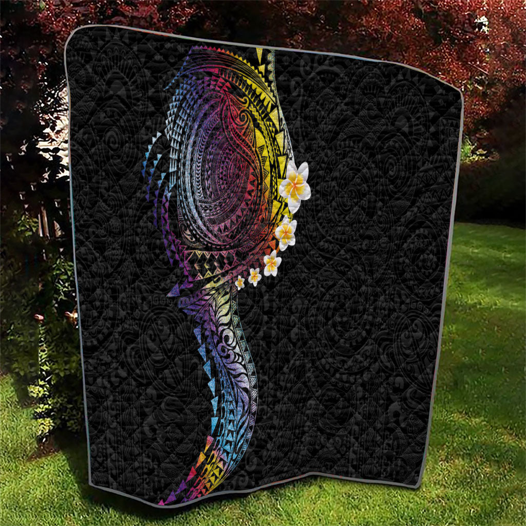 Hawaiian Tribal Tattoo and Plumeria Quilt Polynesian Pattern Rainbow