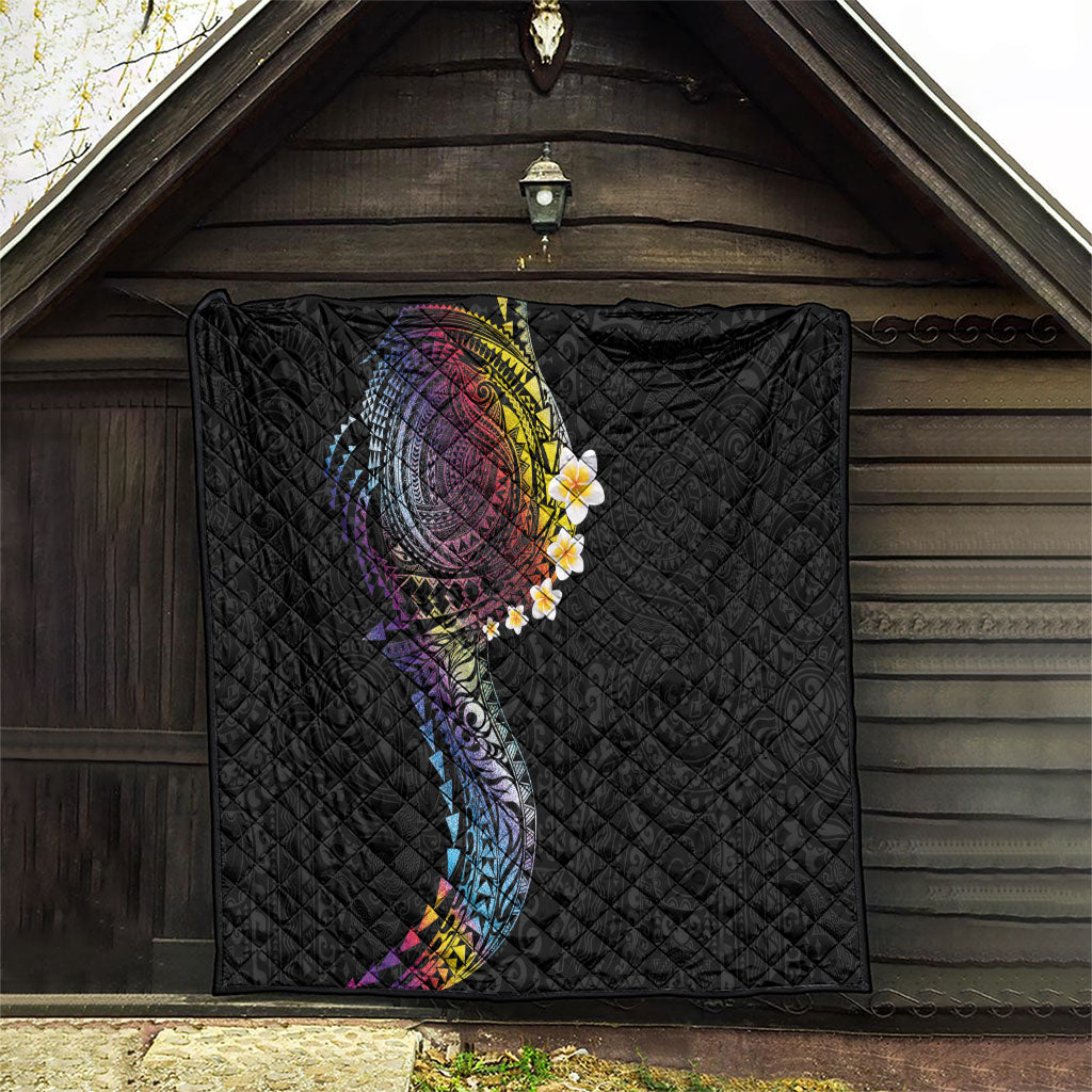 Hawaiian Tribal Tattoo and Plumeria Quilt Polynesian Pattern Rainbow