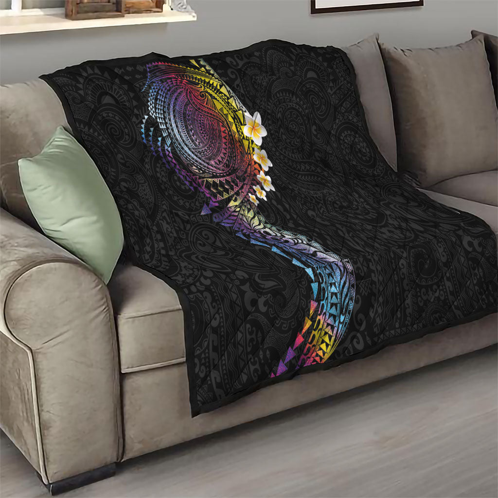 Hawaiian Tribal Tattoo and Plumeria Quilt Polynesian Pattern Rainbow