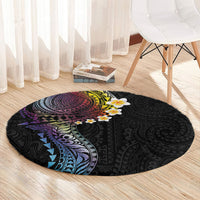 Hawaiian Tribal Tattoo and Plumeria Round Carpet Polynesian Pattern Rainbow
