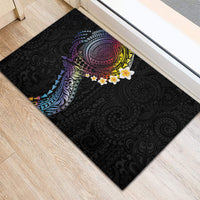 Hawaiian Tribal Tattoo and Plumeria Rubber Doormat Polynesian Pattern Rainbow