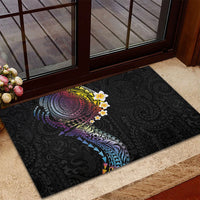 Hawaiian Tribal Tattoo and Plumeria Rubber Doormat Polynesian Pattern Rainbow