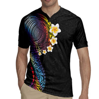 Hawaiian Tribal Tattoo and Plumeria Rugby Jersey Polynesian Pattern Rainbow