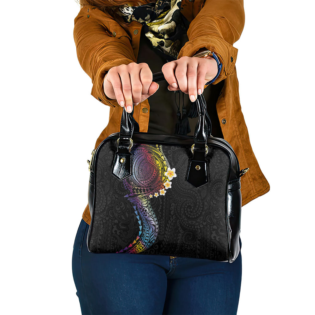 Hawaiian Tribal Tattoo and Plumeria Shoulder Handbag Polynesian Pattern Rainbow