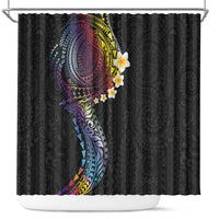 Hawaiian Tribal Tattoo and Plumeria Shower Curtain Polynesian Pattern Rainbow