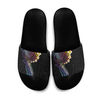 Hawaiian Tribal Tattoo and Plumeria Slide Sandals Polynesian Pattern Rainbow