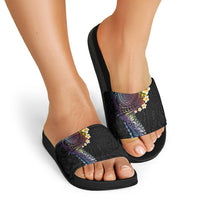 Hawaiian Tribal Tattoo and Plumeria Slide Sandals Polynesian Pattern Rainbow