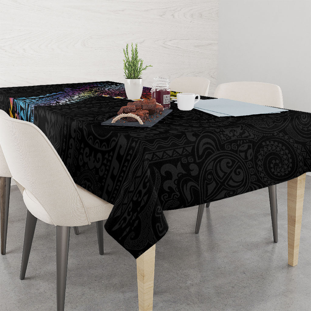Hawaiian Tribal Tattoo and Plumeria Tablecloth Polynesian Pattern Rainbow
