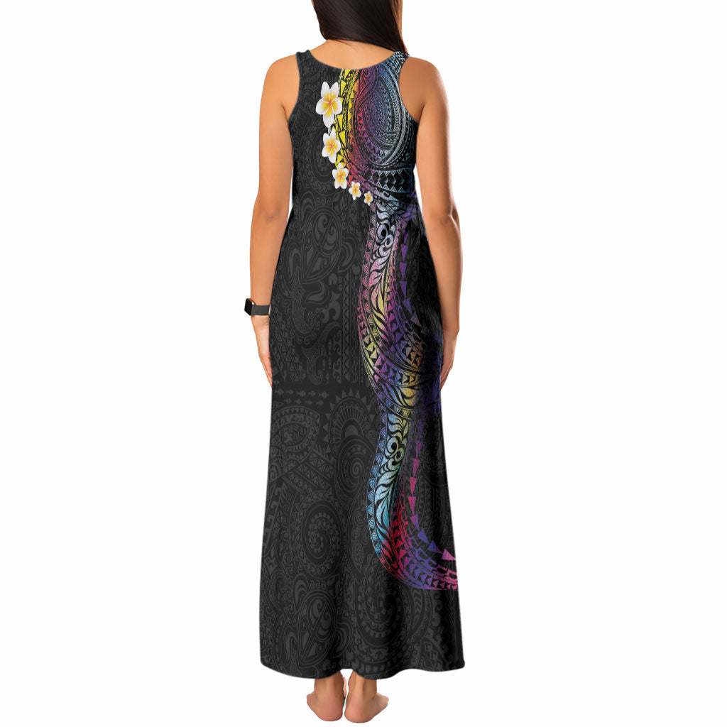 Hawaiian Tribal Tattoo and Plumeria Tank Maxi Dress Polynesian Pattern Rainbow