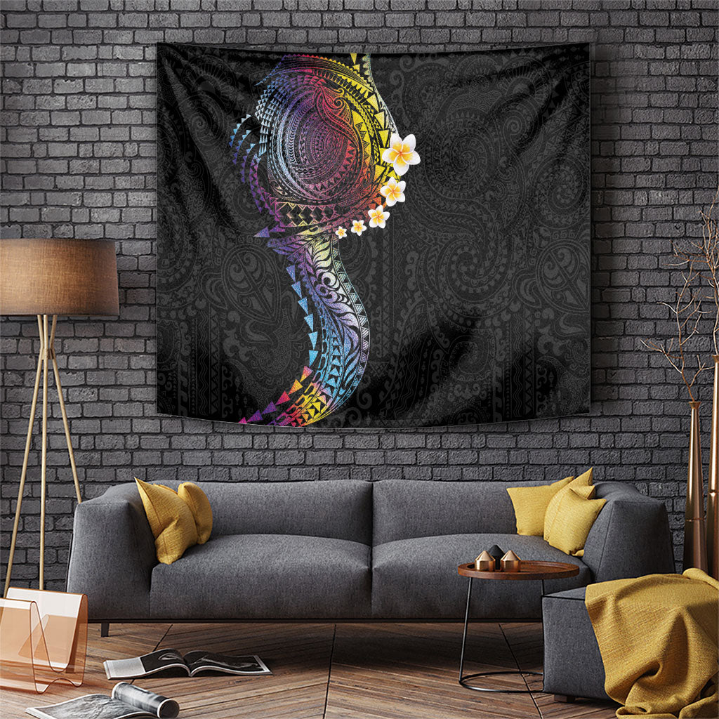 Hawaiian Tribal Tattoo and Plumeria Tapestry Polynesian Pattern Rainbow