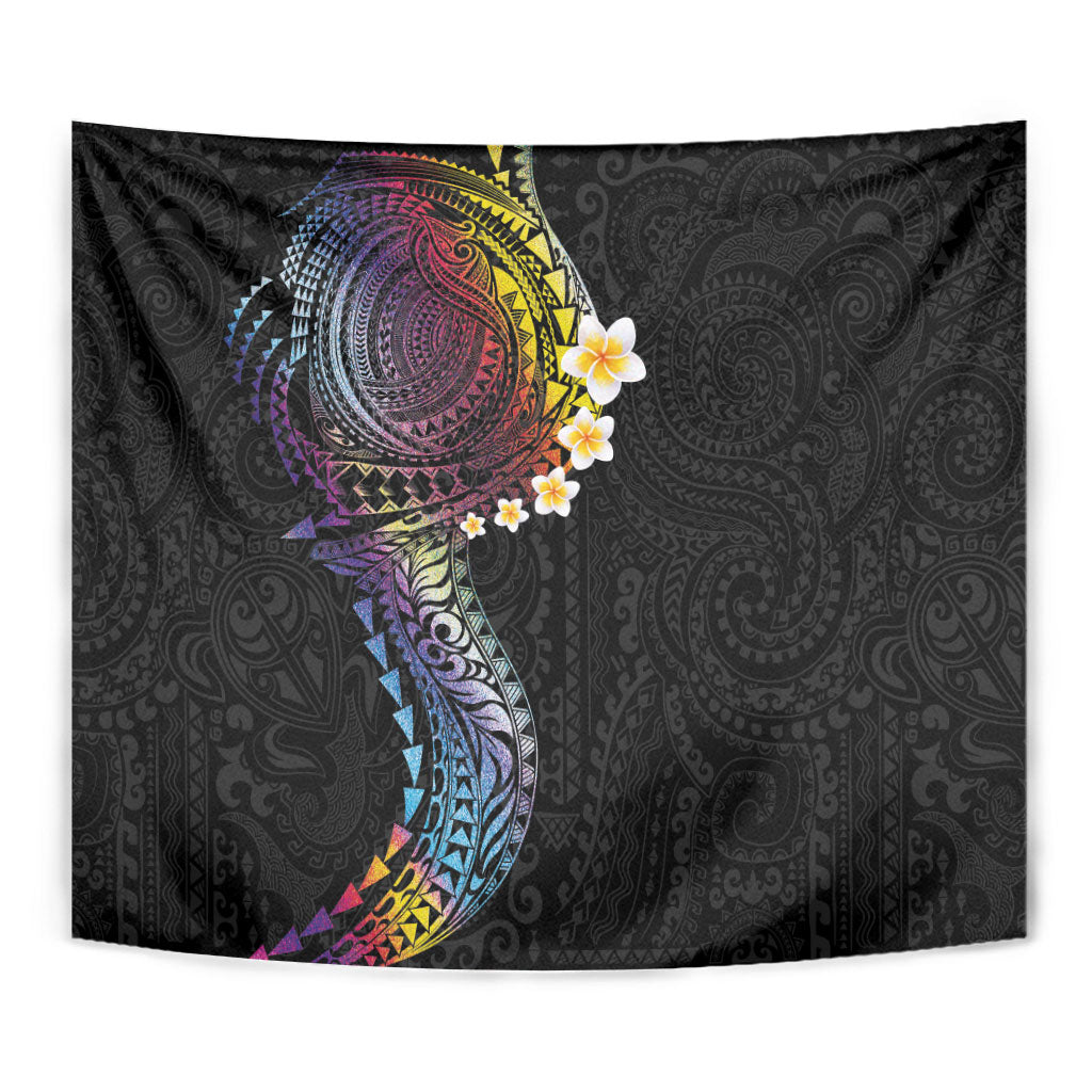 Hawaiian Tribal Tattoo and Plumeria Tapestry Polynesian Pattern Rainbow