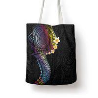 Hawaiian Tribal Tattoo and Plumeria Tote Bag Polynesian Pattern Rainbow