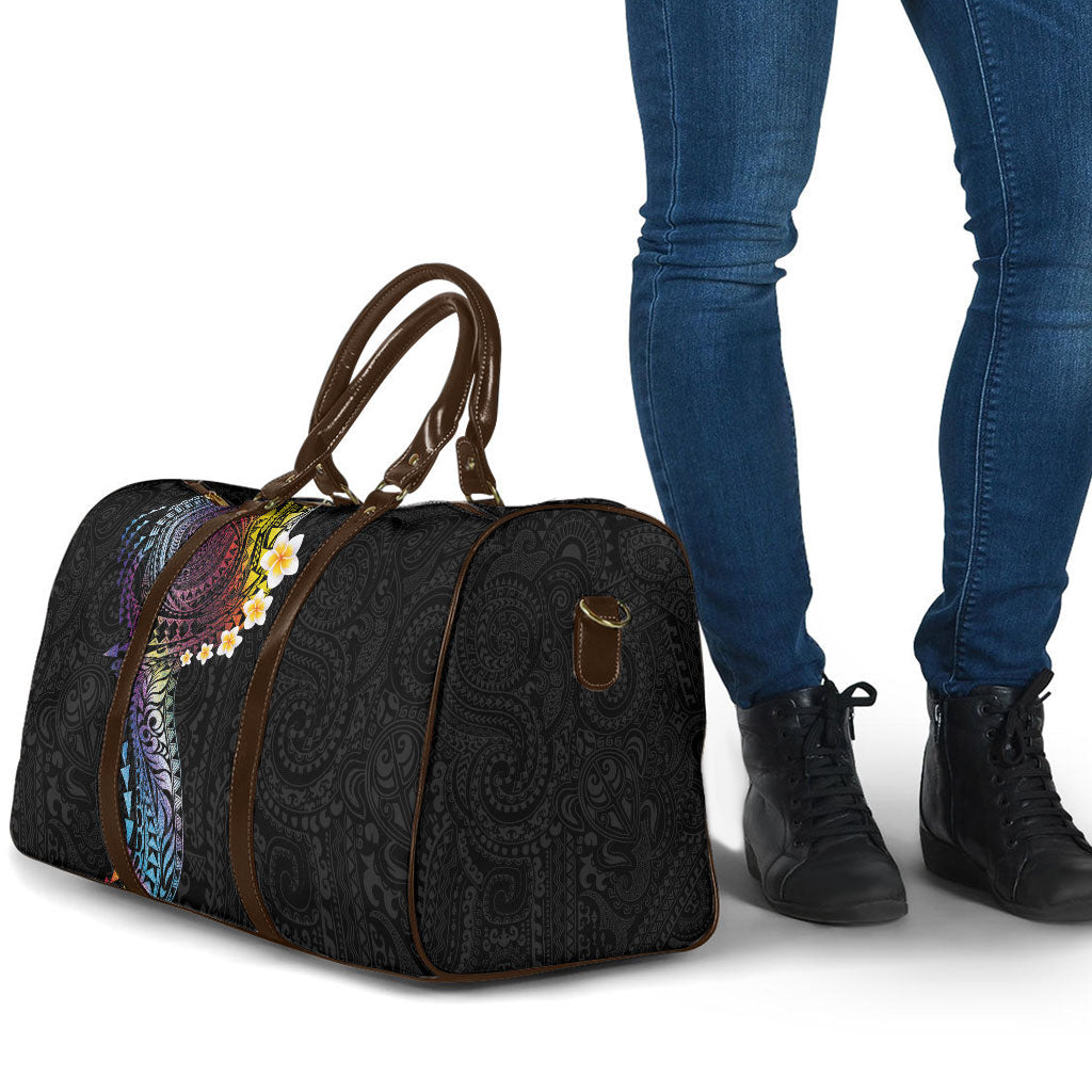 Hawaiian Tribal Tattoo and Plumeria Travel Bag Polynesian Pattern Rainbow