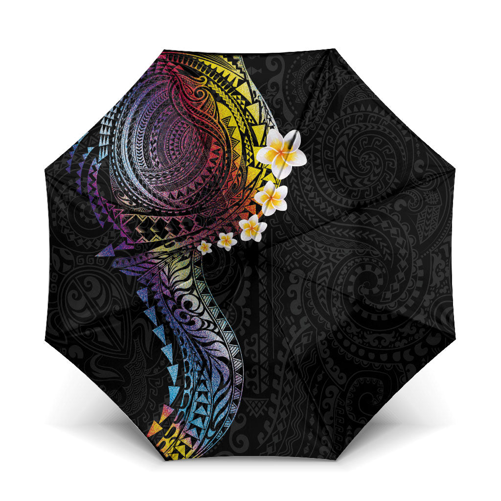 Hawaiian Tribal Tattoo and Plumeria Umbrella Polynesian Pattern Rainbow