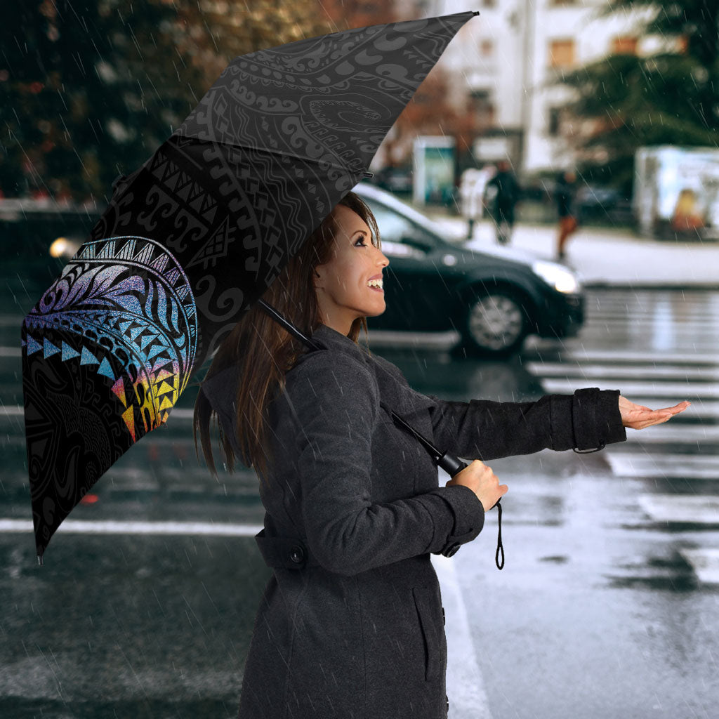 Hawaiian Tribal Tattoo and Plumeria Umbrella Polynesian Pattern Rainbow