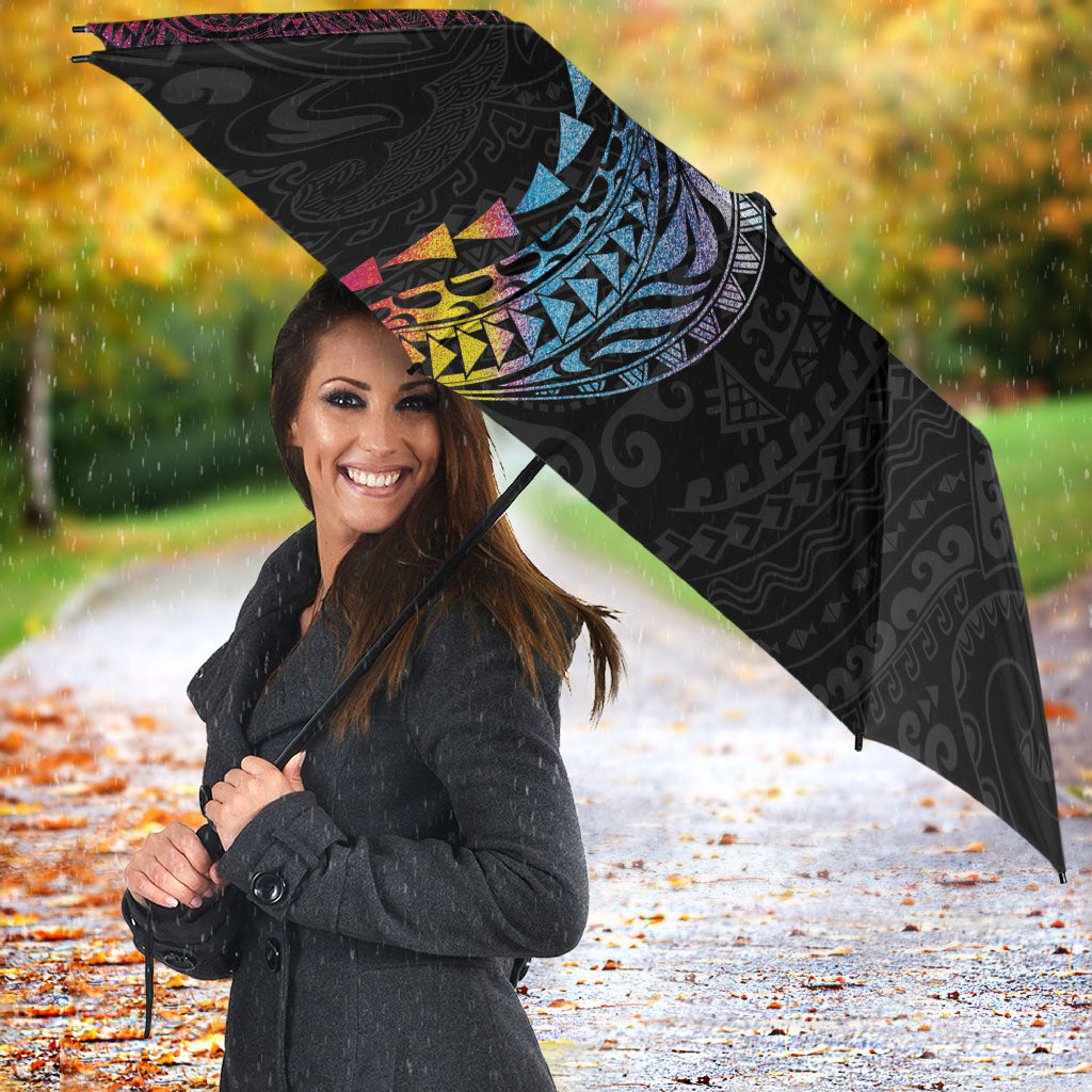 Hawaiian Tribal Tattoo and Plumeria Umbrella Polynesian Pattern Rainbow