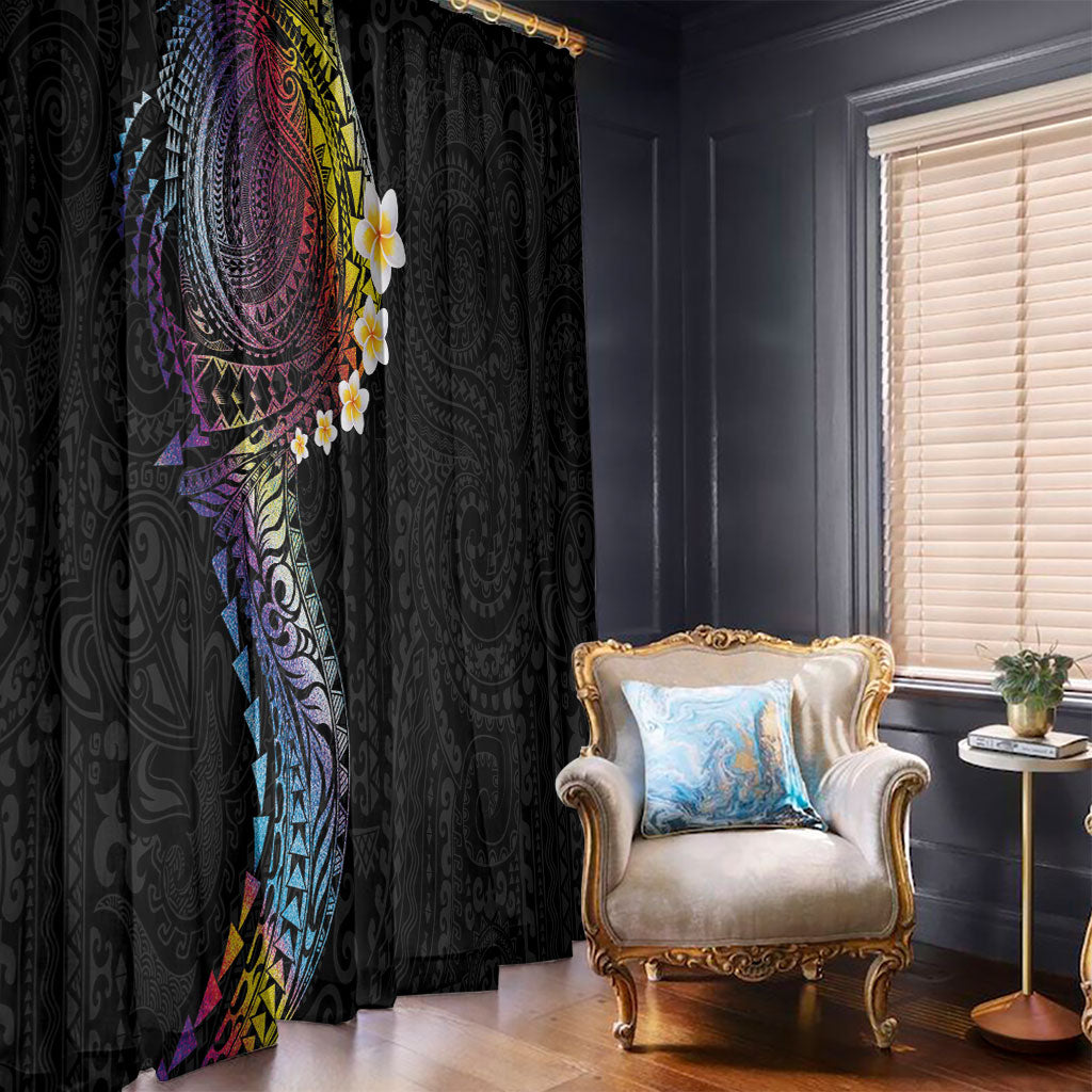 Hawaiian Tribal Tattoo and Plumeria Window Curtain Polynesian Pattern Rainbow