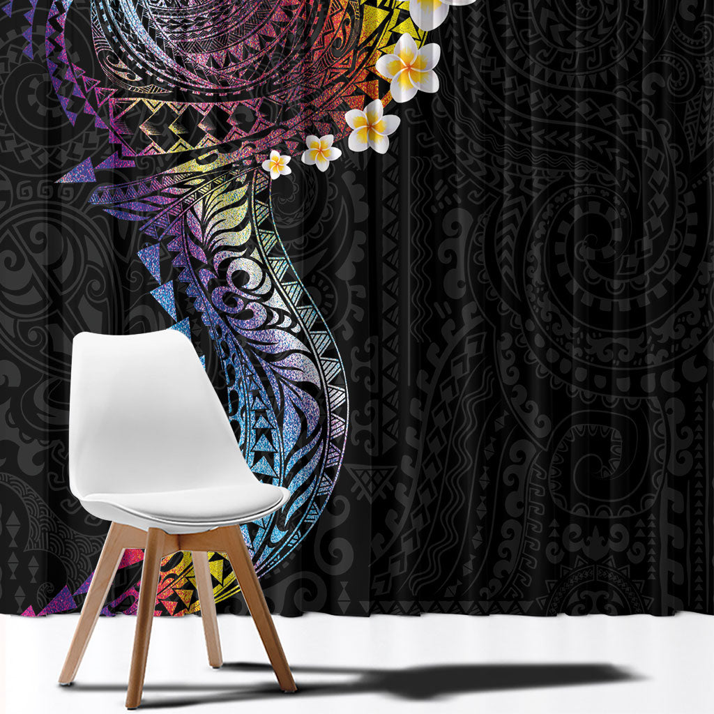 Hawaiian Tribal Tattoo and Plumeria Window Curtain Polynesian Pattern Rainbow