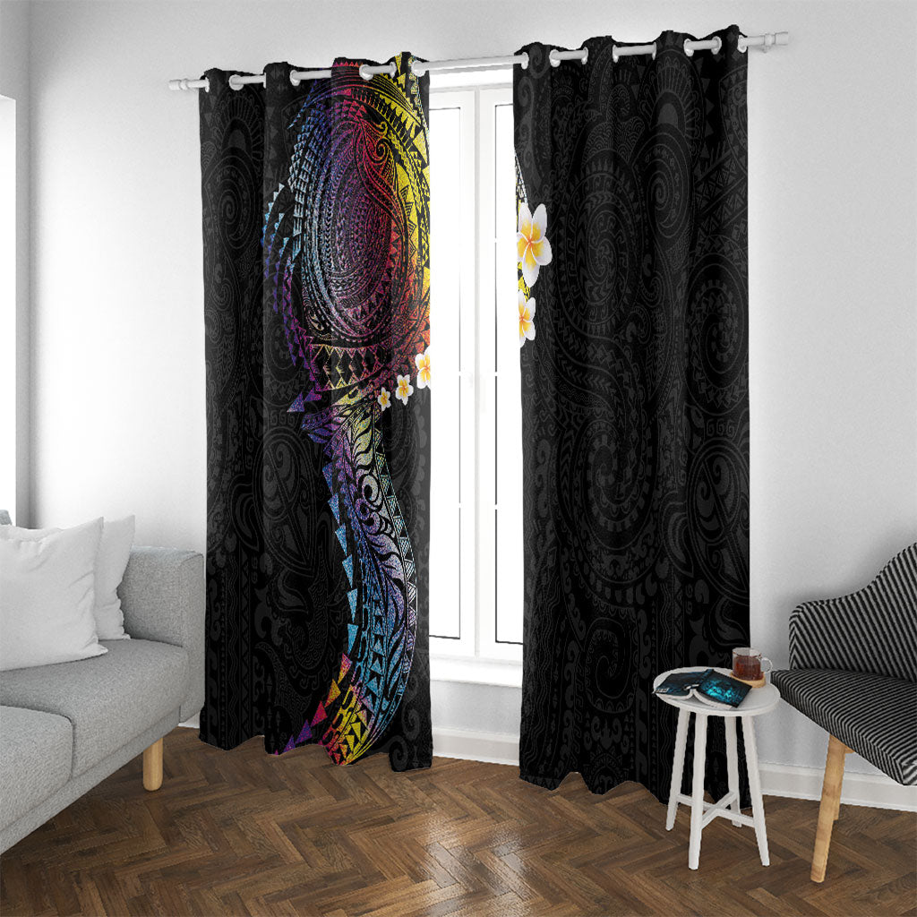 Hawaiian Tribal Tattoo and Plumeria Window Curtain Polynesian Pattern Rainbow