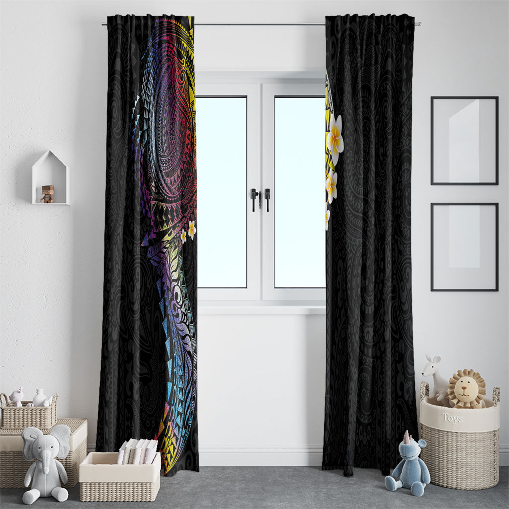 Hawaiian Tribal Tattoo and Plumeria Window Curtain Polynesian Pattern Rainbow