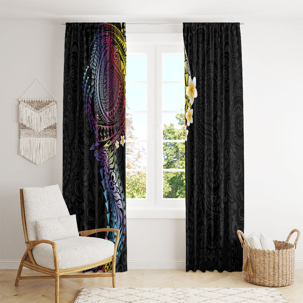 Hawaiian Tribal Tattoo and Plumeria Window Curtain Polynesian Pattern Rainbow