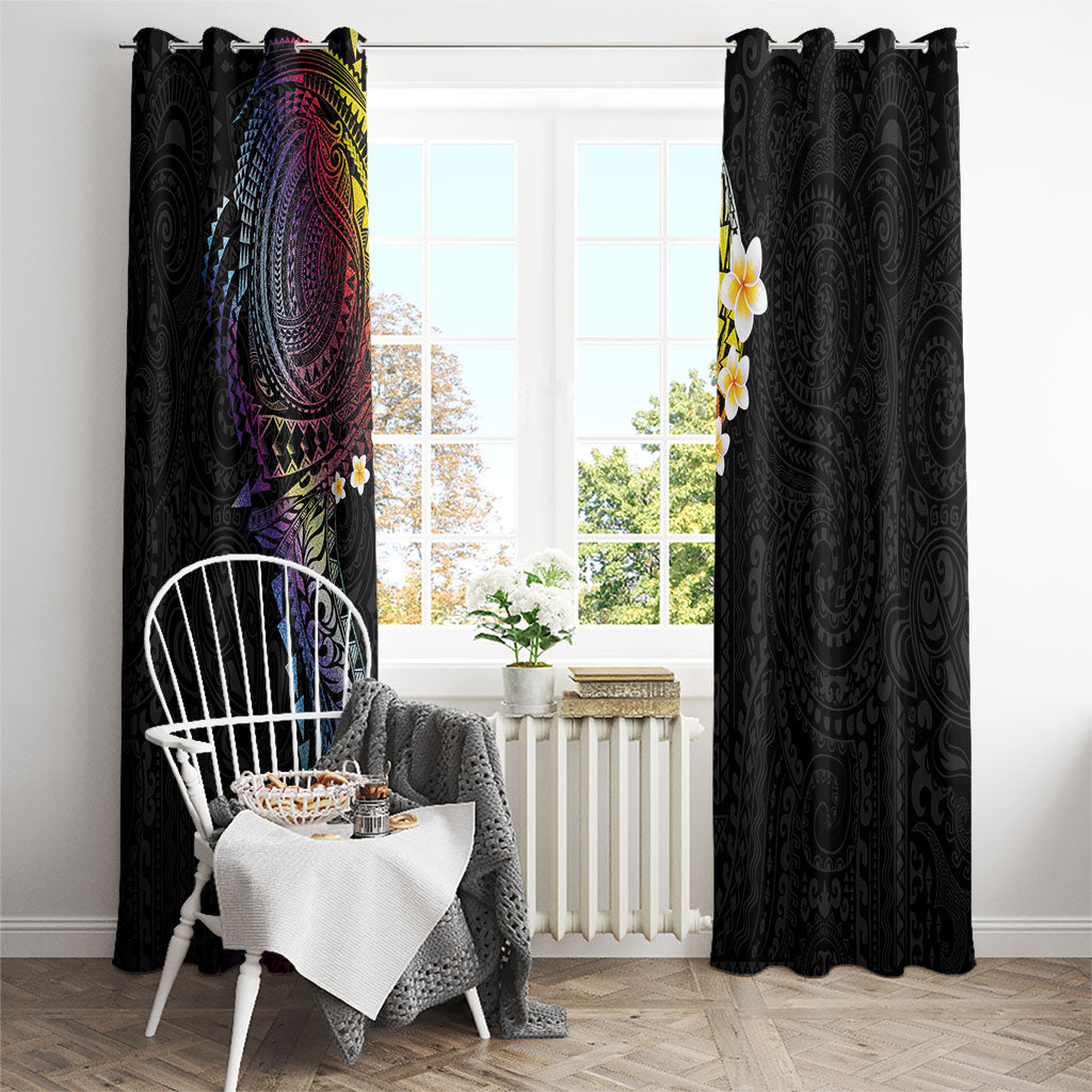 Hawaiian Tribal Tattoo and Plumeria Window Curtain Polynesian Pattern Rainbow