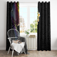 Hawaiian Tribal Tattoo and Plumeria Window Curtain Polynesian Pattern Rainbow