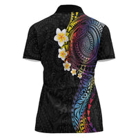 Hawaiian Tribal Tattoo and Plumeria Women Polo Shirt Polynesian Pattern Rainbow