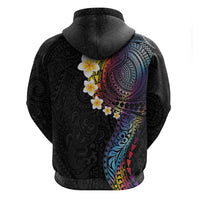 Hawaiian Tribal Tattoo and Plumeria Zip Hoodie Polynesian Pattern Rainbow