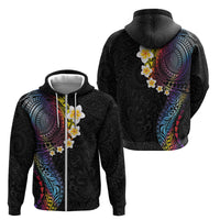 Hawaiian Tribal Tattoo and Plumeria Zip Hoodie Polynesian Pattern Rainbow