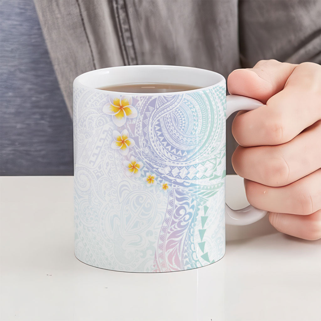Hawaiian Tribal Tattoo and Plumeria Ceramic Mug Polynesian Pattern Sweet