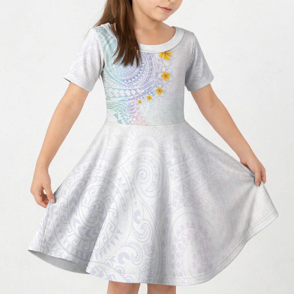 Hawaiian Tribal Tattoo and Plumeria Kid Short Sleeve Dress Polynesian Pattern Sweet