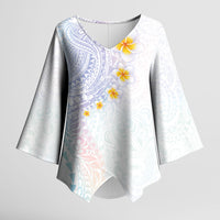 Hawaiian Tribal Tattoo and Plumeria Kimono Sleeve Blouse Polynesian Pattern Sweet