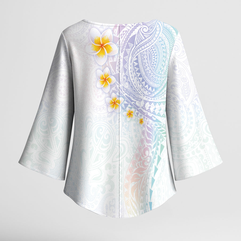Hawaiian Tribal Tattoo and Plumeria Kimono Sleeve Blouse Polynesian Pattern Sweet