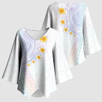 Hawaiian Tribal Tattoo and Plumeria Kimono Sleeve Blouse Polynesian Pattern Sweet