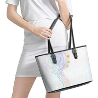 Hawaiian Tribal Tattoo and Plumeria Leather Tote Bag Polynesian Pattern Sweet