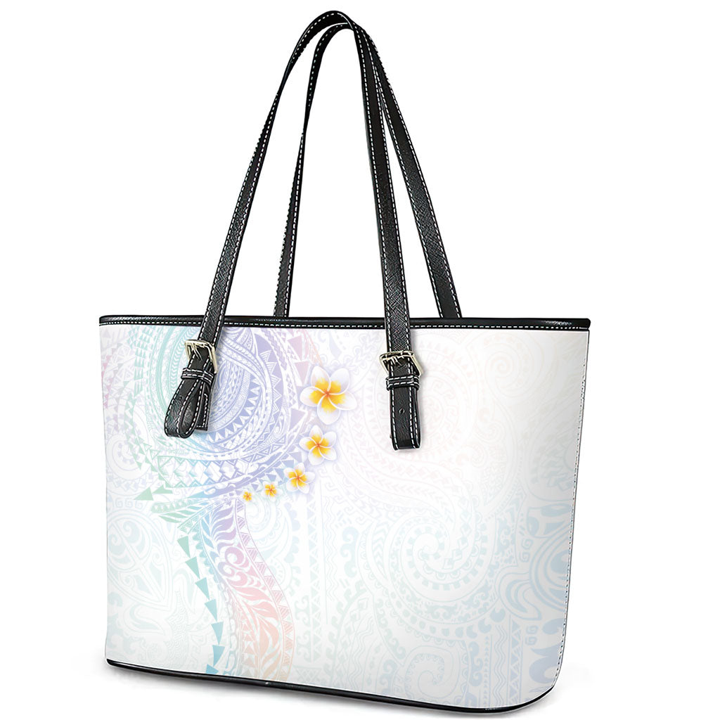 Hawaiian Tribal Tattoo and Plumeria Leather Tote Bag Polynesian Pattern Sweet