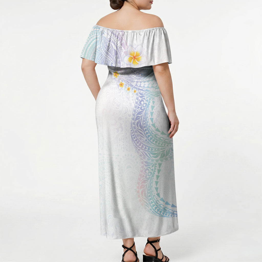 Hawaiian Tribal Tattoo and Plumeria Off Shoulder Maxi Dress Polynesian Pattern Sweet