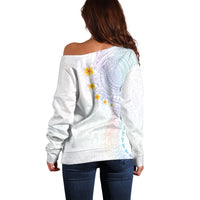 Hawaiian Tribal Tattoo and Plumeria Off Shoulder Sweater Polynesian Pattern Sweet