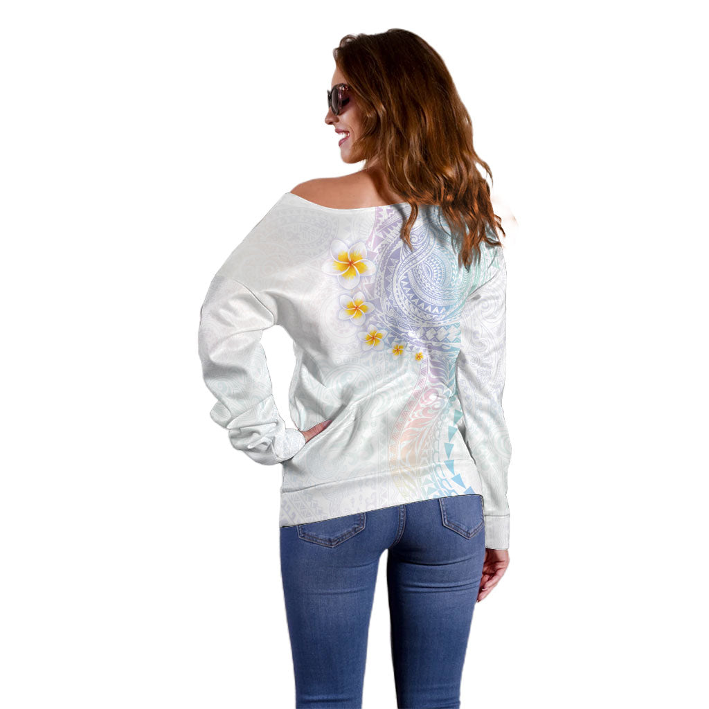 Hawaiian Tribal Tattoo and Plumeria Off Shoulder Sweater Polynesian Pattern Sweet