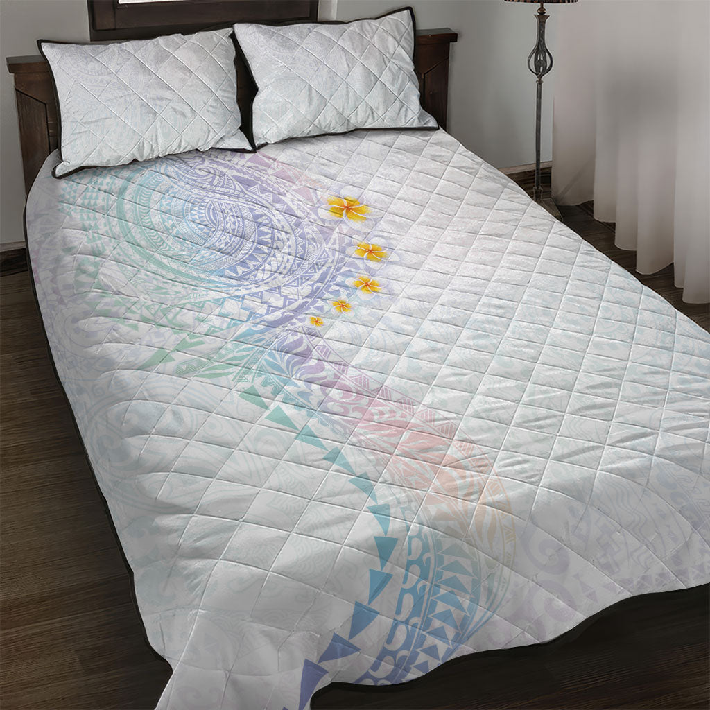 Hawaiian Tribal Tattoo and Plumeria Quilt Bed Set Polynesian Pattern Sweet