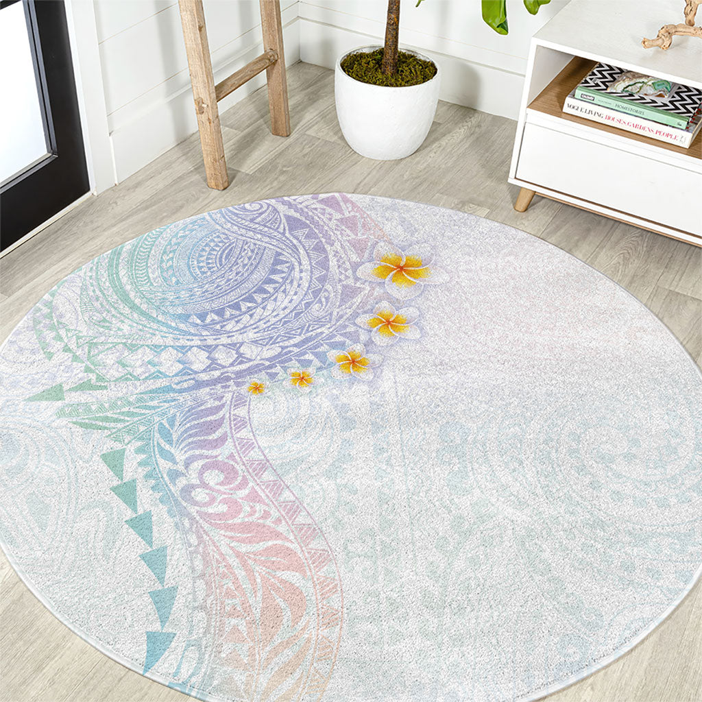 Hawaiian Tribal Tattoo and Plumeria Round Carpet Polynesian Pattern Sweet