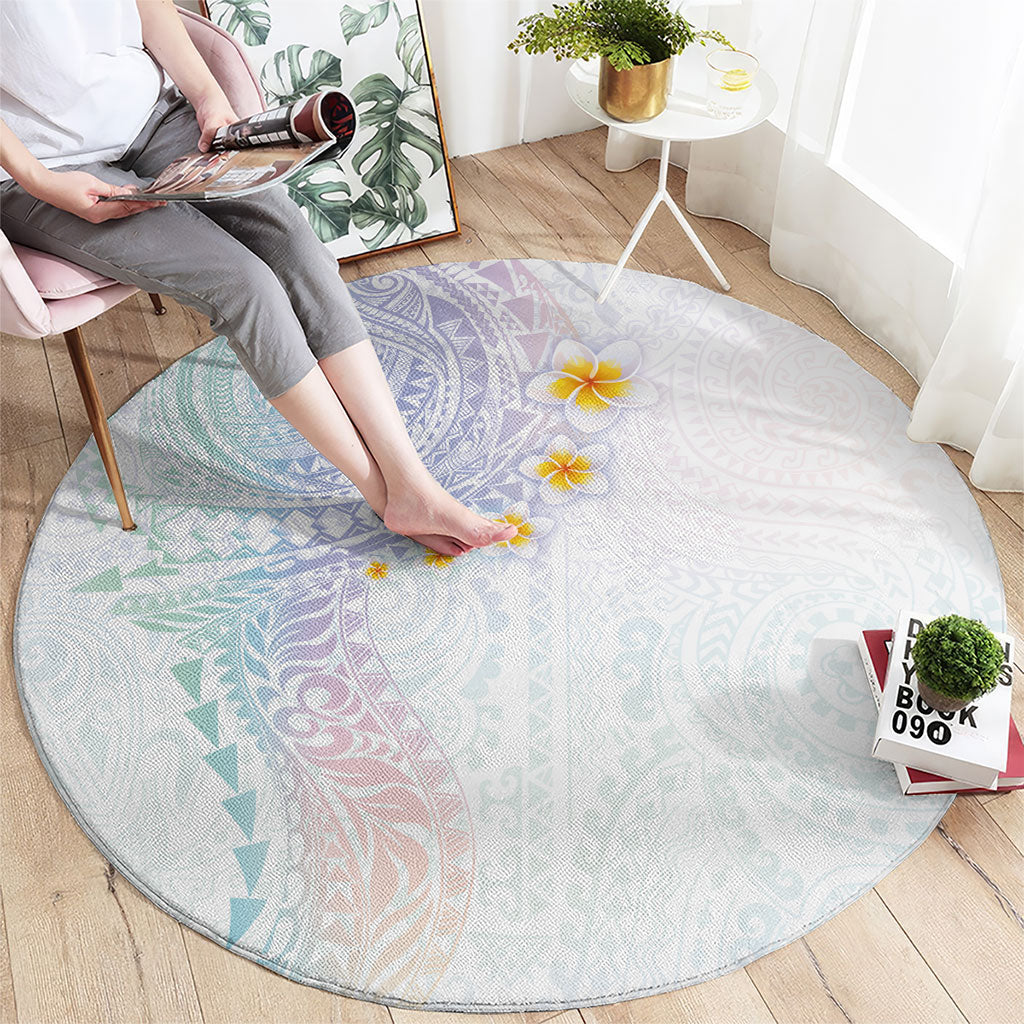 Hawaiian Tribal Tattoo and Plumeria Round Carpet Polynesian Pattern Sweet