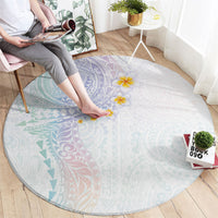 Hawaiian Tribal Tattoo and Plumeria Round Carpet Polynesian Pattern Sweet