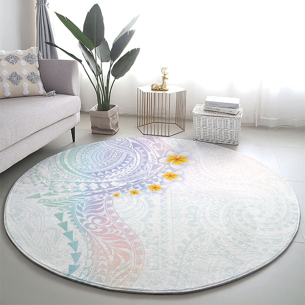 Hawaiian Tribal Tattoo and Plumeria Round Carpet Polynesian Pattern Sweet
