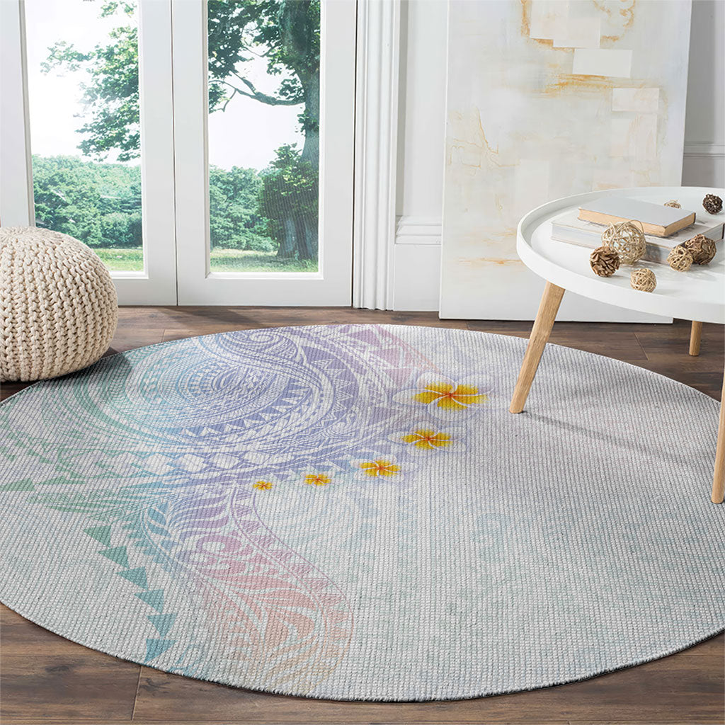 Hawaiian Tribal Tattoo and Plumeria Round Carpet Polynesian Pattern Sweet