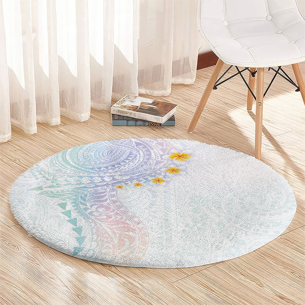 Hawaiian Tribal Tattoo and Plumeria Round Carpet Polynesian Pattern Sweet