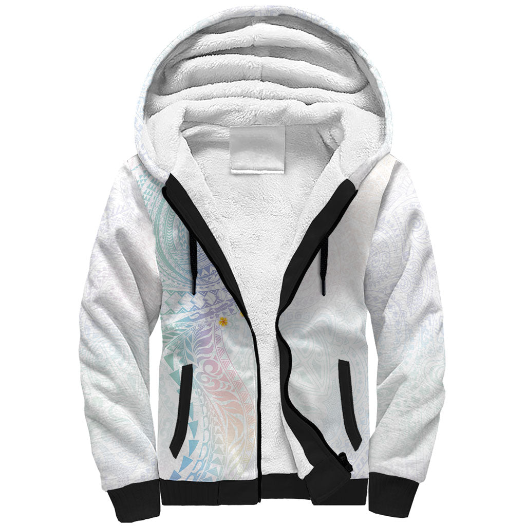 Hawaiian Tribal Tattoo and Plumeria Sherpa Hoodie Polynesian Pattern Sweet